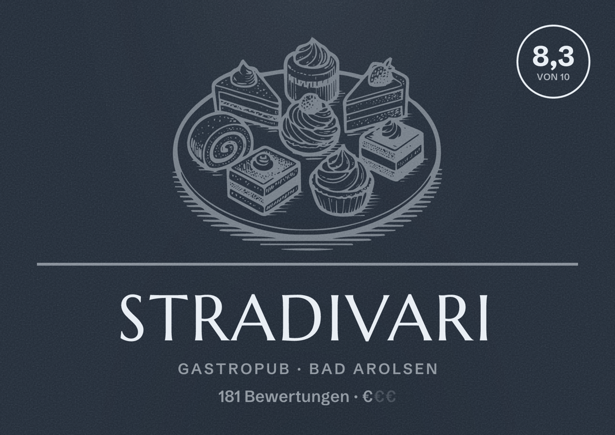 Illustriertes Poster von Stradivari, Gastropub in Bad Arolsen: Bewertung 8,3 von 10 aus 181 Bewertungen, Preisniveau €