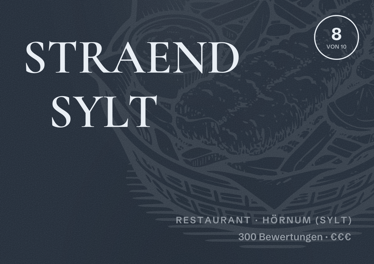 Illustriertes Poster von STRAEND SYLT, Restaurant in Hörnum (Sylt): Bewertung 8 von 10 aus 300 Bewertungen, Preisniveau €€€