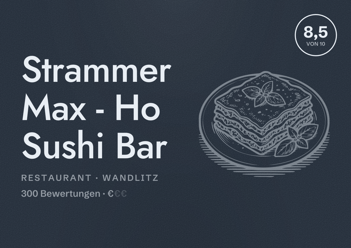 Illustriertes Poster von Strammer Max - Ho Sushi Bar, Restaurant in Wandlitz: Bewertung 8,5 von 10 aus 300 Bewertungen, Preisniveau €