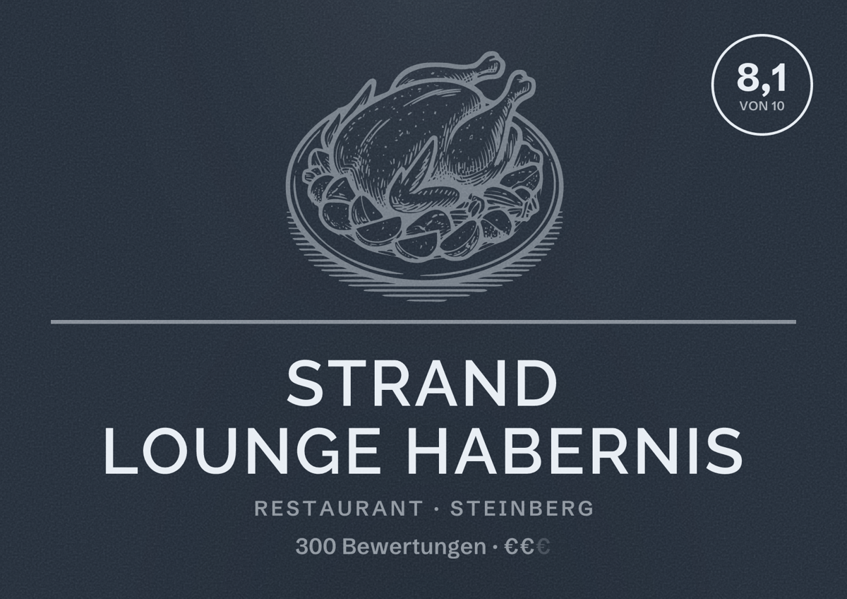 Illustriertes Poster von Strand Lounge Habernis, Restaurant in Steinberg: Bewertung 8,1 von 10 aus 300 Bewertungen, Preisniveau €€