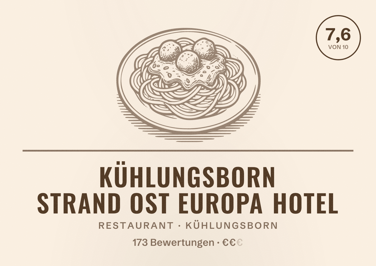 Illustriertes Poster von Kühlungsborn Strand Ost Europa Hotel, Restaurant in Kühlungsborn: Bewertung 7,6 von 10 aus 173 Bewertungen, Preisniveau €€