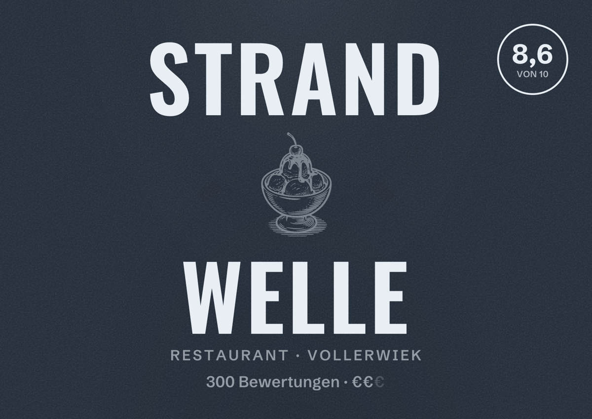 Illustriertes Poster von Strand Welle, Restaurant in Vollerwiek: Bewertung 8,6 von 10 aus 300 Bewertungen, Preisniveau €€
