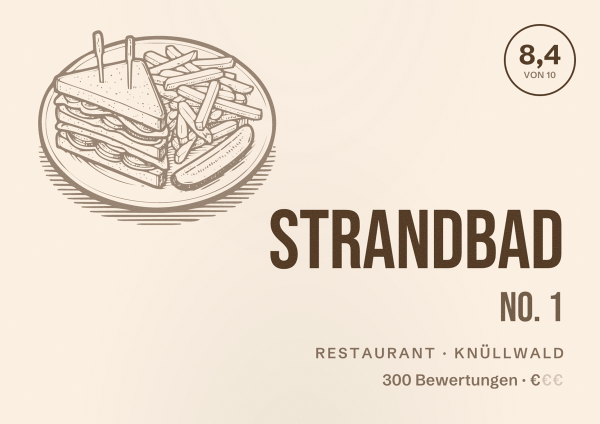Illustriertes Poster von Strandbad No. 1, Restaurant in Knüllwald: Bewertung 8,4 von 10 aus 300 Bewertungen, Preisniveau €