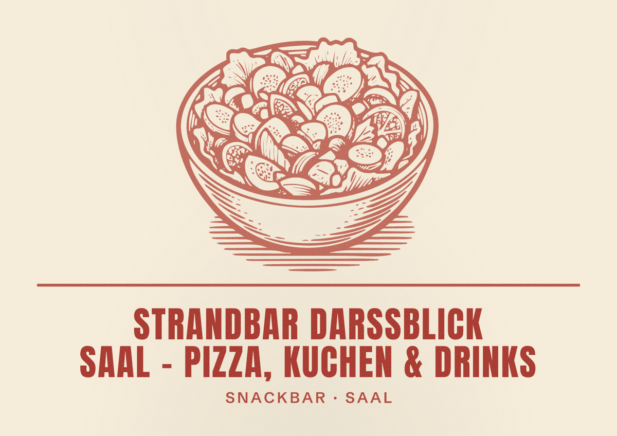 Illustriertes Poster von Strandbar Darßblick Saal – Pizza, Kuchen & Drinks, Snackbar in Saal