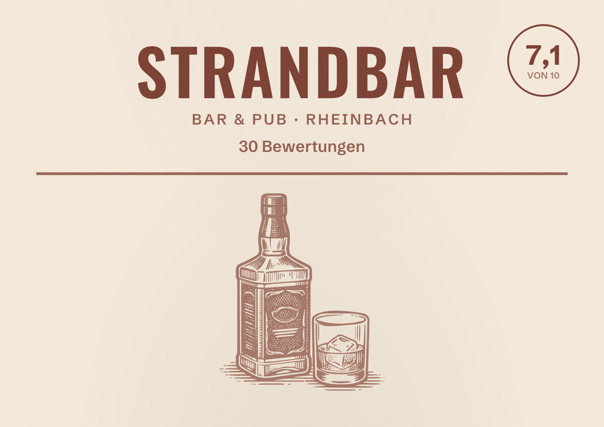 Illustriertes Poster von Strandbar, Bar & Pub in Rheinbach: Bewertung 7,1 von 10 aus 30 Bewertungen
