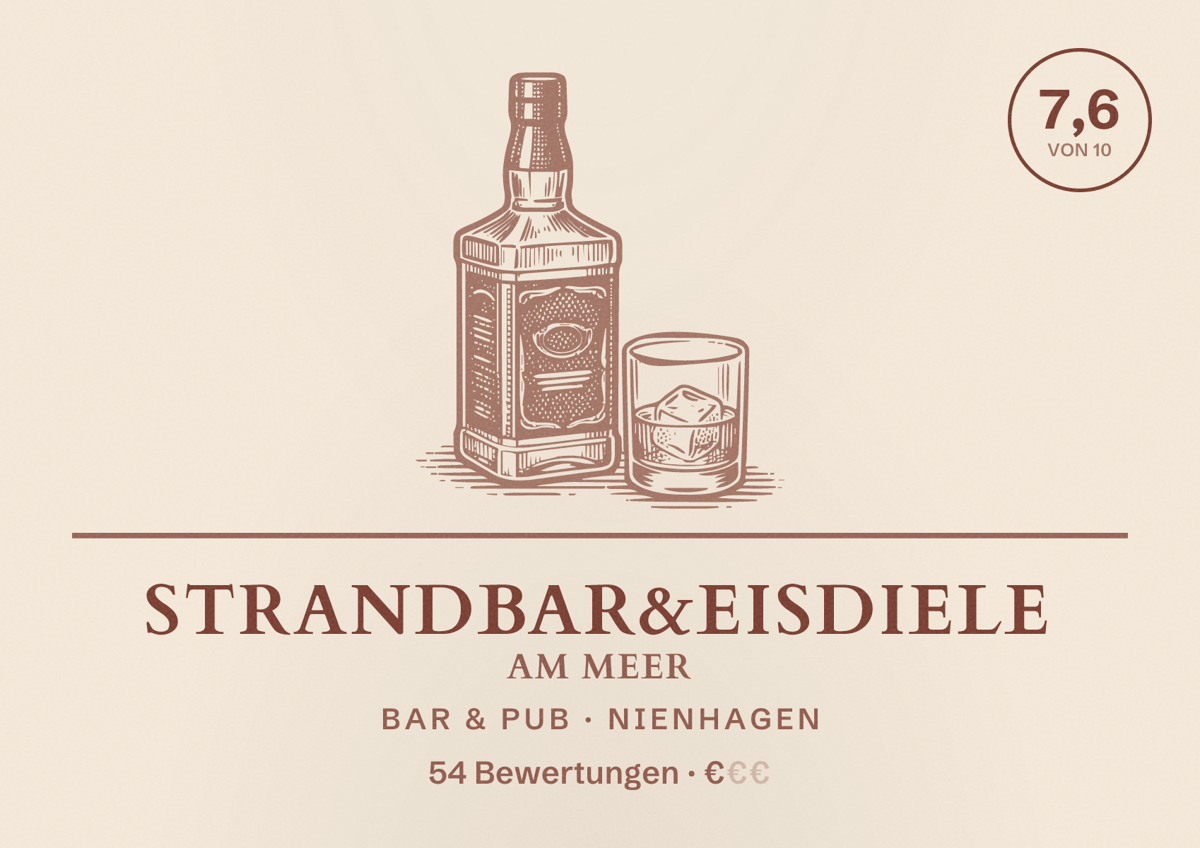 Illustriertes Poster von Strandbar&Eisdiele am Meer, Bar & Pub in Nienhagen: Bewertung 7,6 von 10 aus 54 Bewertungen, Preisniveau €