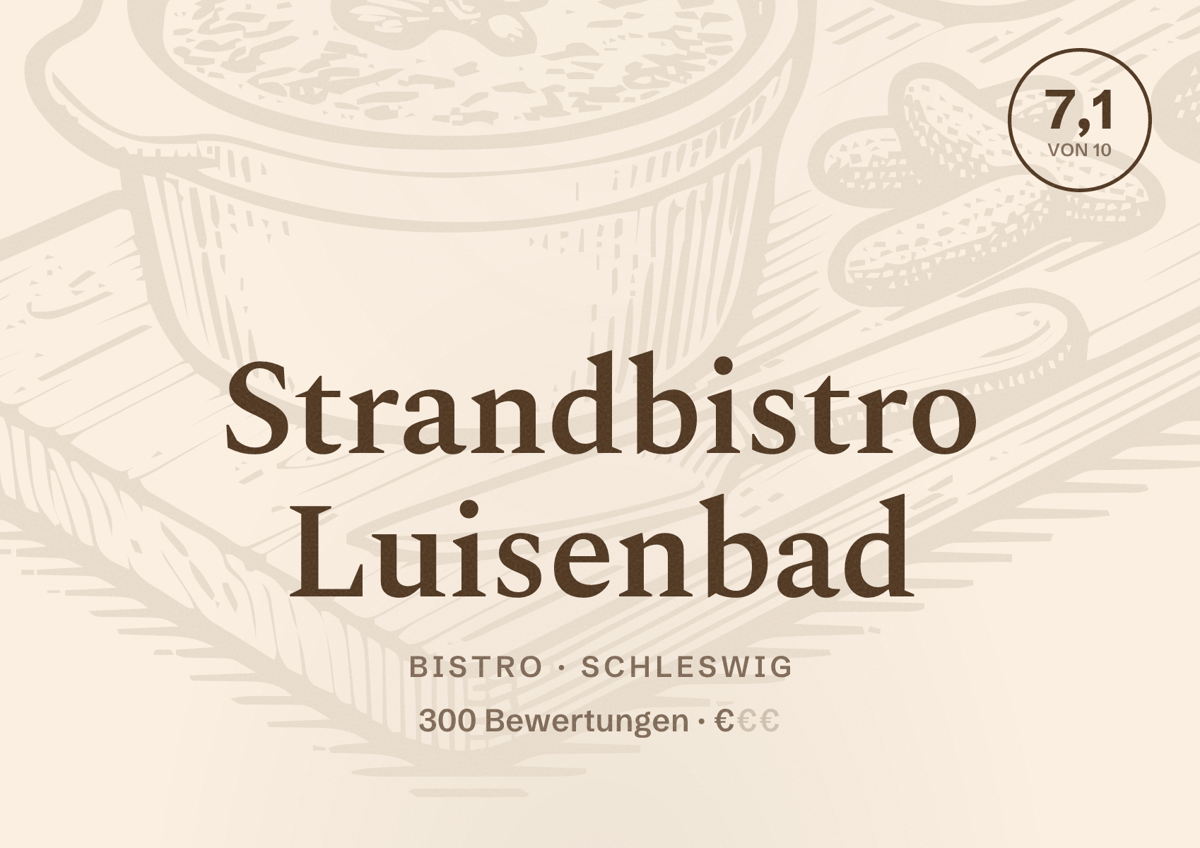 Illustriertes Poster von Strandbistro Luisenbad, Bistro in Schleswig: Bewertung 7,1 von 10 aus 300 Bewertungen, Preisniveau €