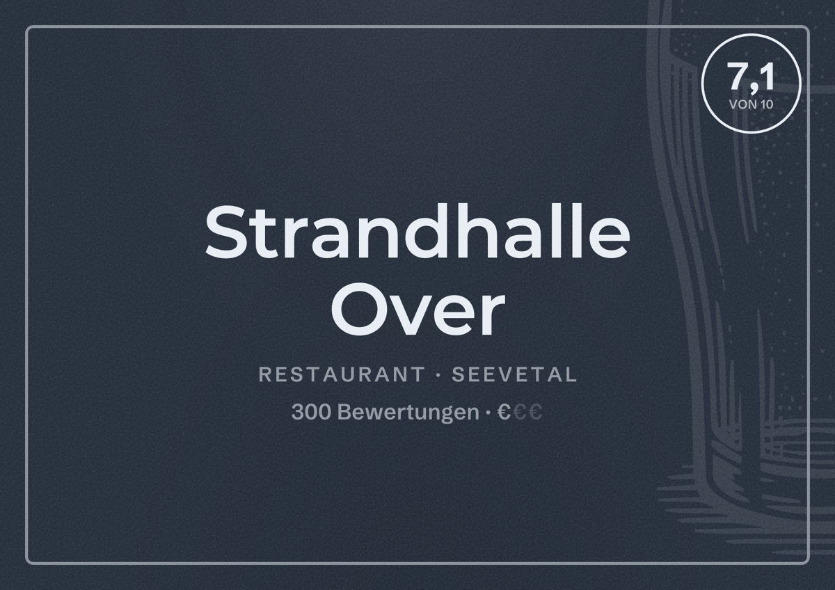 Illustriertes Poster von Strandhalle Over, Restaurant in Seevetal: Bewertung 7,1 von 10 aus 300 Bewertungen, Preisniveau €