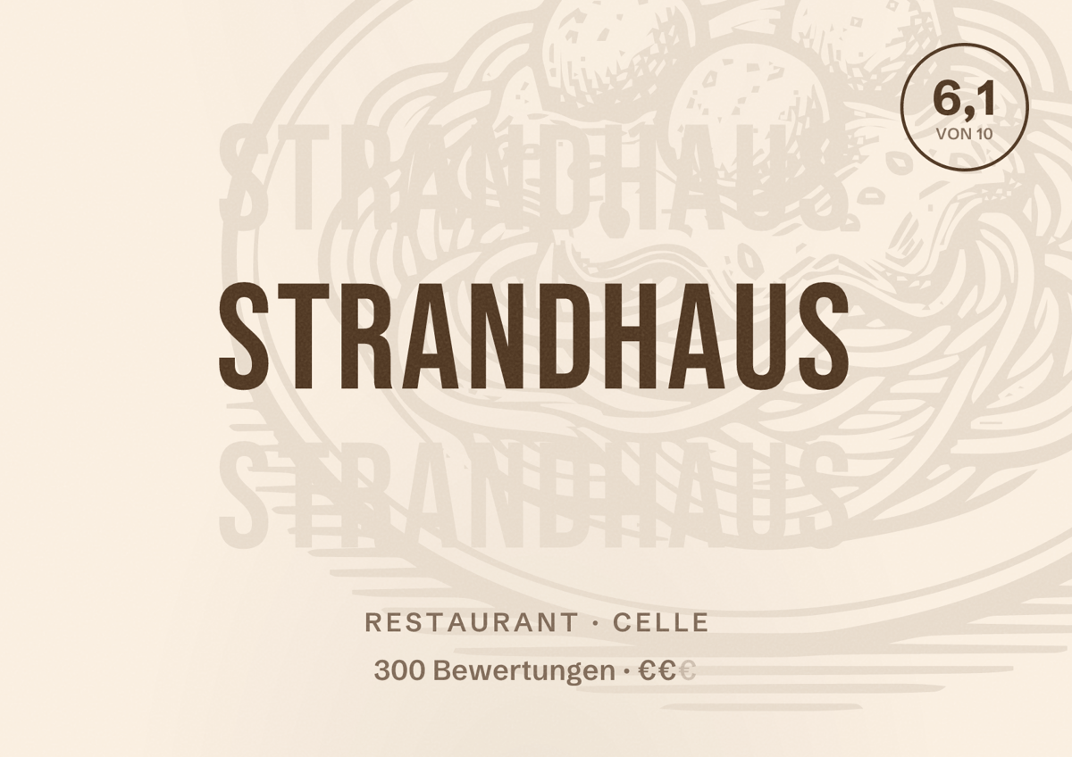 Illustriertes Poster von Strandhaus, Restaurant in Celle: Bewertung 6,1 von 10 aus 300 Bewertungen, Preisniveau €€