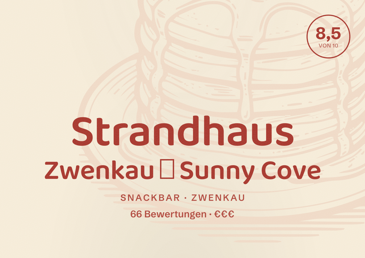 Illustriertes Poster von Strandhaus Zwenkau ♥ Sunny Cove, Snackbar in Zwenkau: Bewertung 8,5 von 10 aus 66 Bewertungen, Preisniveau €€€