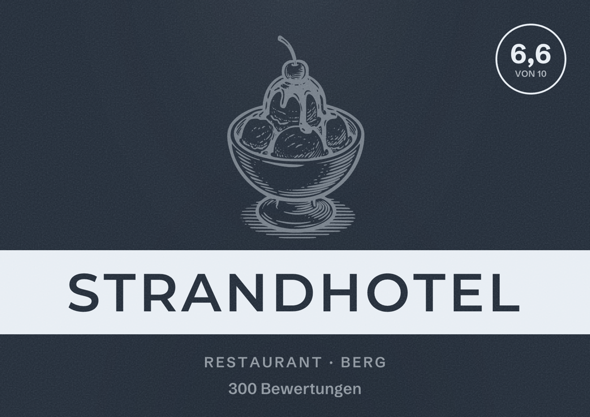 Illustriertes Poster von Strandhotel, Restaurant in Berg: Bewertung 6,6 von 10 aus 300 Bewertungen