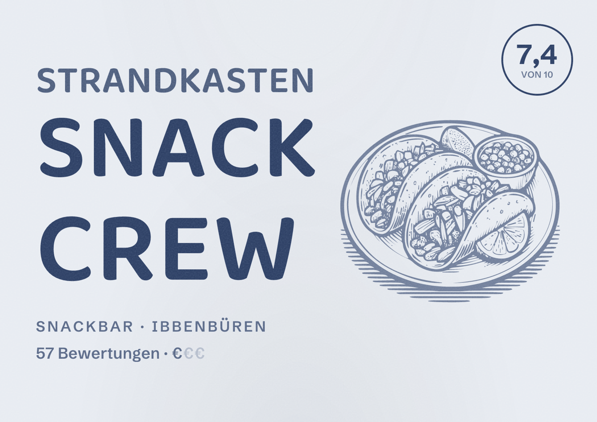 Illustriertes Poster von Strandkasten Snack Crew, Snackbar in Ibbenbüren: Bewertung 7,4 von 10 aus 57 Bewertungen, Preisniveau €