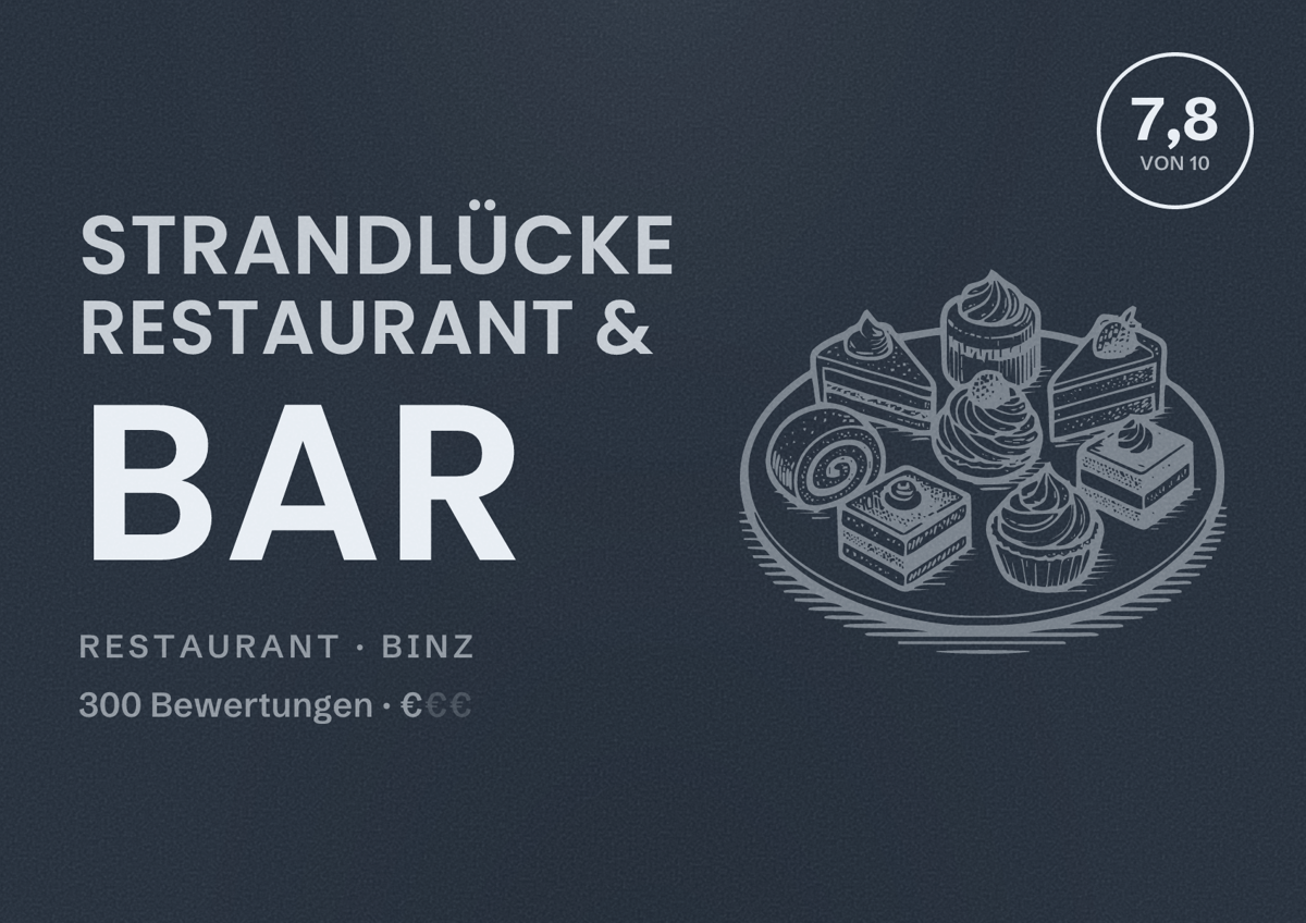 Illustriertes Poster von Strandlücke Restaurant & Bar, Restaurant in Binz: Bewertung 7,8 von 10 aus 300 Bewertungen, Preisniveau €