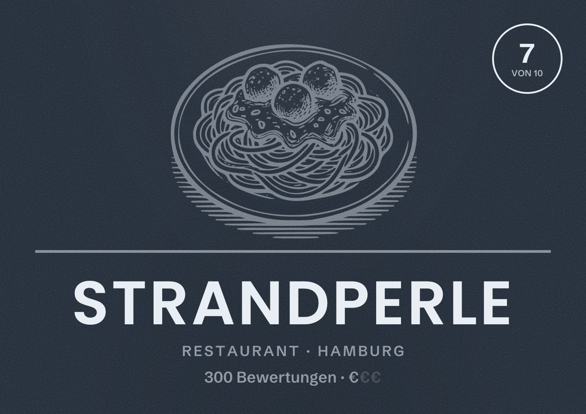 Illustriertes Poster von Strandperle, Restaurant in Hamburg: Bewertung 7,0 von 10 aus 300 Bewertungen, Preisniveau €