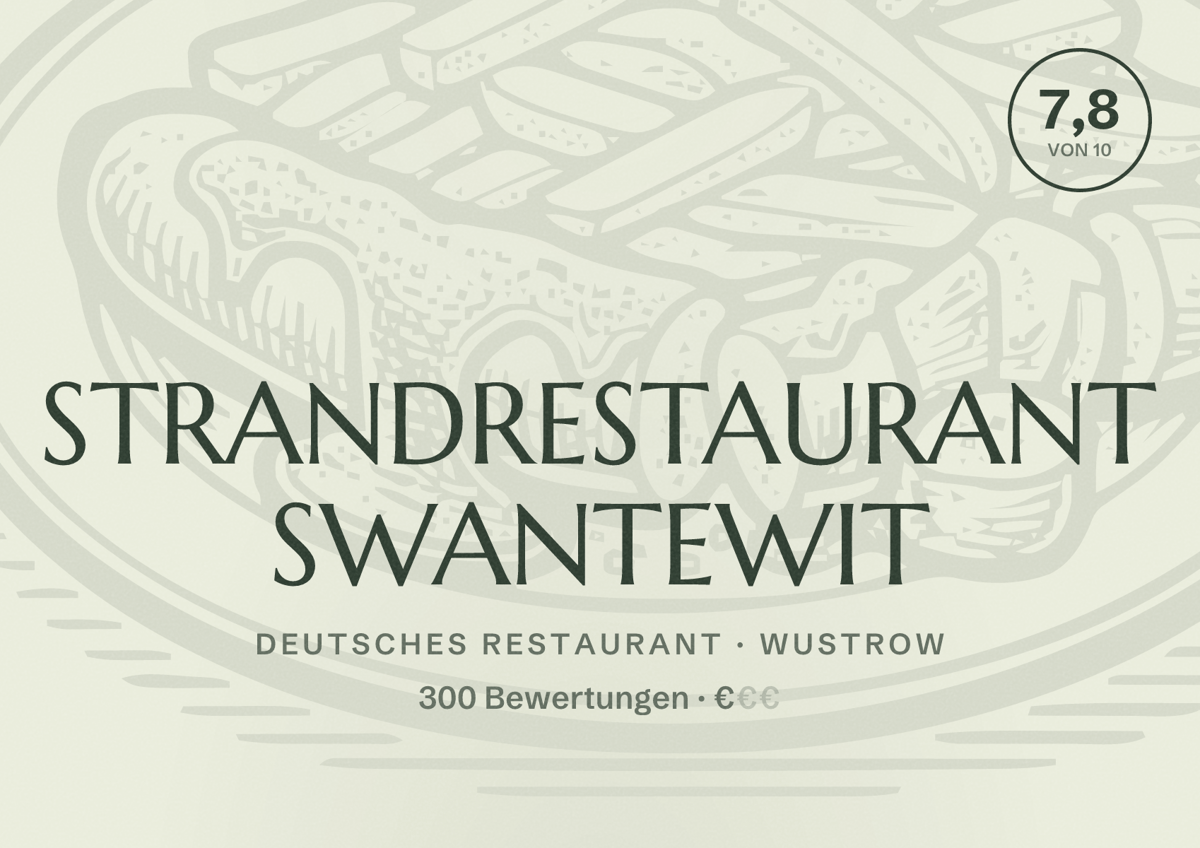 Illustriertes Poster von STRANDRESTAURANT SWANTEWIT, Deutsches Restaurant in Wustrow: Bewertung 7,8 von 10 aus 300 Bewertungen, Preisniveau €