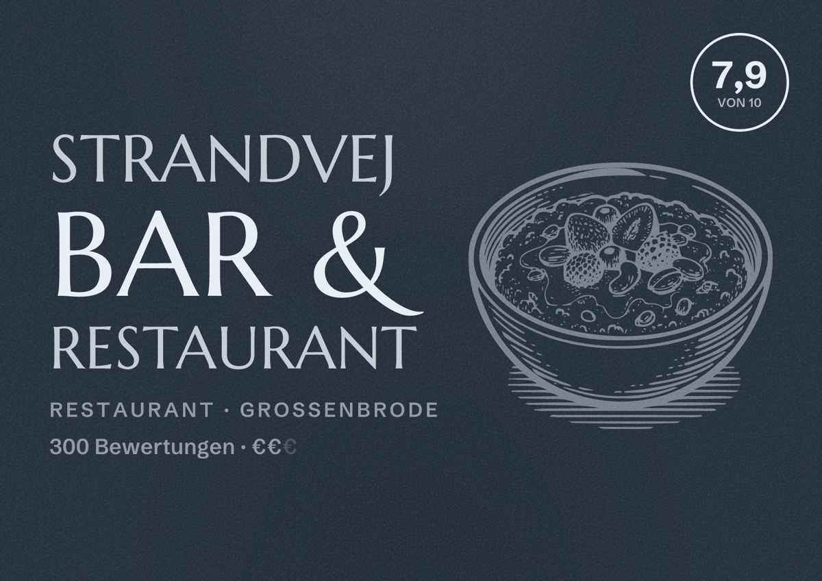 Illustriertes Poster von Strandvej Bar & Restaurant, Restaurant in Großenbrode: Bewertung 7,9 von 10 aus 300 Bewertungen, Preisniveau €€