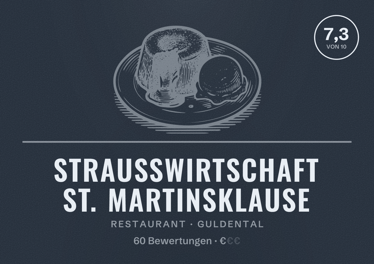 Illustriertes Poster von Strausswirtschaft St. Martinsklause, Restaurant in Guldental: Bewertung 7,3 von 10 aus 60 Bewertungen, Preisniveau €