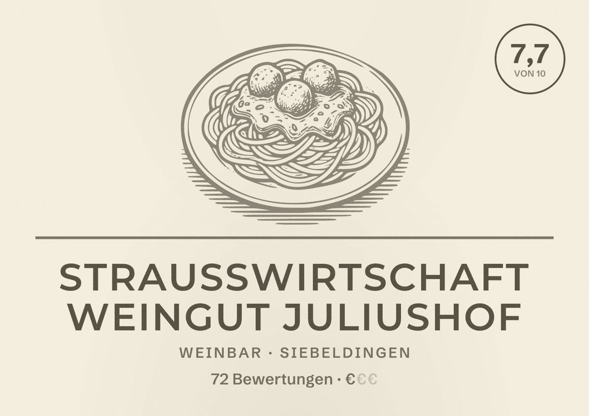 Illustriertes Poster von Straußwirtschaft Weingut Juliushof, Weinbar in Siebeldingen: Bewertung 7,7 von 10 aus 72 Bewertungen, Preisniveau €