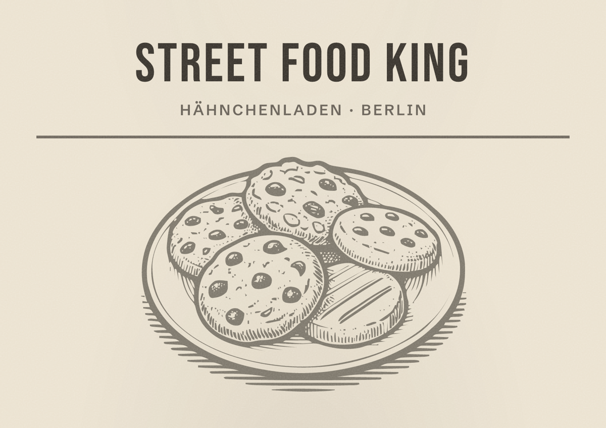 Illustriertes Poster von Street food king, Hähnchenladen in Berlin