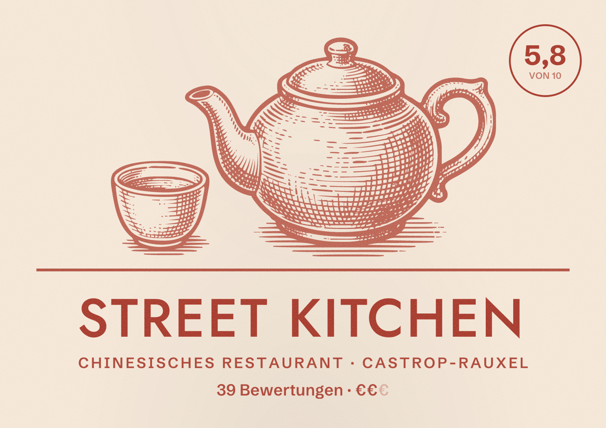 Illustriertes Poster von STREET KITCHEN, Chinesisches Restaurant in Castrop-Rauxel: Gästebewertung 5,8 von 10 aus 39 Bewertungen