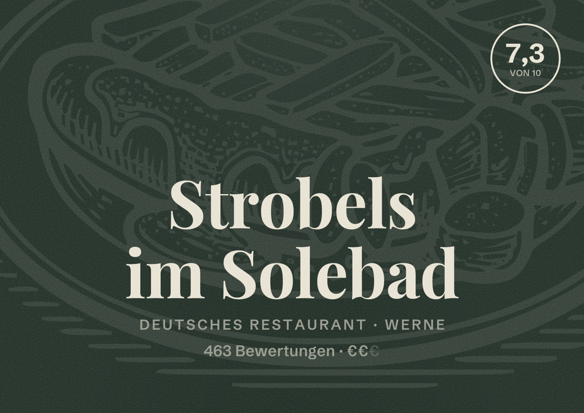 Illustriertes Poster von Strobels im Solebad, Deutsches Restaurant in Werne: Bewertung 7,3 von 10 aus 463 Bewertungen, Preisniveau €€