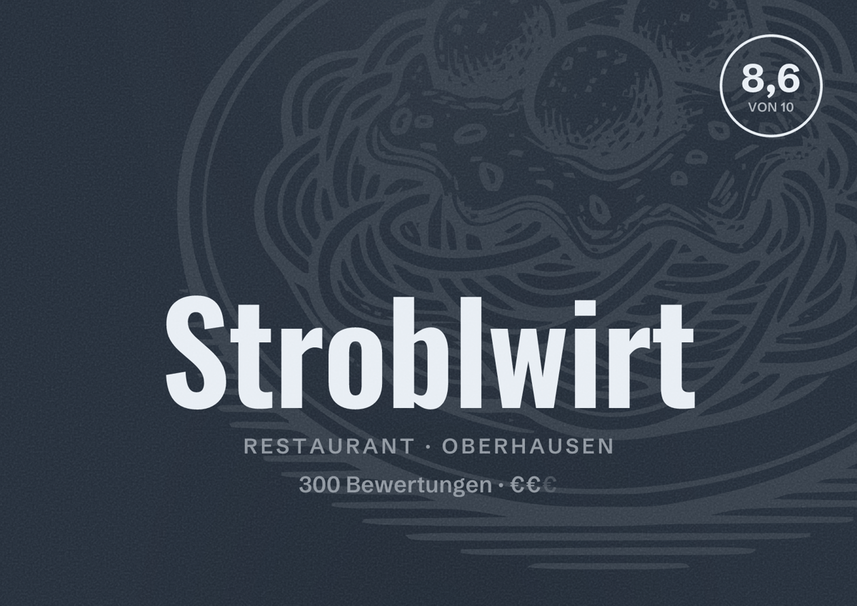 Illustriertes Poster von Stroblwirt, Restaurant in Oberhausen: Bewertung 8,6 von 10 aus 300 Bewertungen, Preisniveau €€