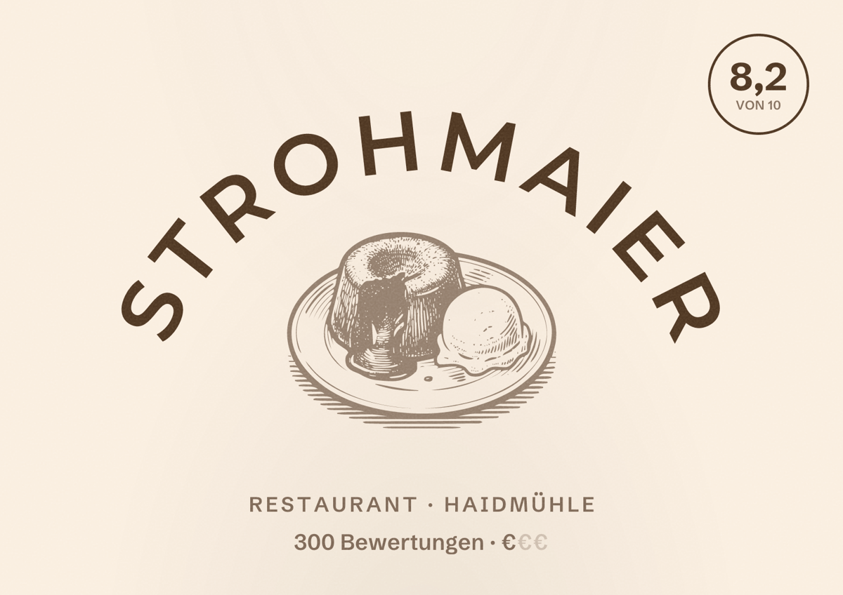 Illustriertes Poster von Strohmaier, Restaurant in Haidmühle: Bewertung 8,2 von 10 aus 300 Bewertungen, Preisniveau €