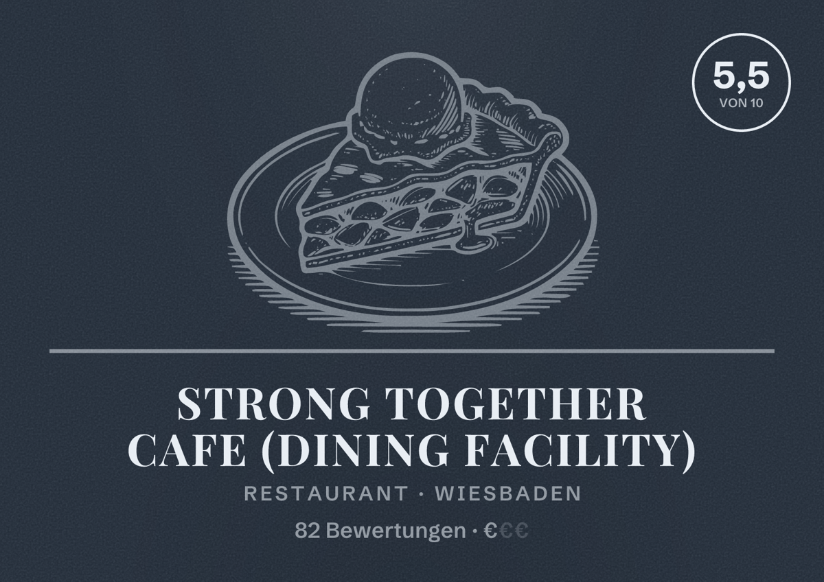 Illustriertes Poster von Strong Together Cafe (Dining Facility), Restaurant in Wiesbaden: Bewertung 5,5 von 10 aus 82 Bewertungen, Preisniveau €