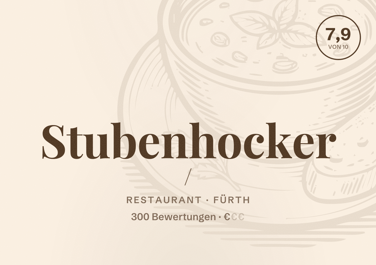 Illustriertes Poster von Stubenhocker /, Restaurant in Fürth: Bewertung 7,9 von 10 aus 300 Bewertungen, Preisniveau €