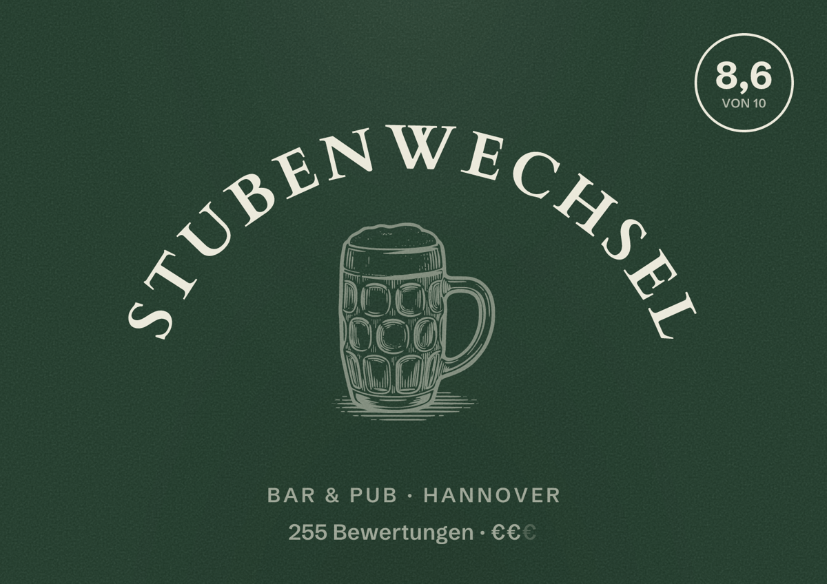 Illustriertes Poster von Stubenwechsel, Bar & Pub in Hannover: Bewertung 8,6 von 10 aus 255 Bewertungen, Preisniveau €€