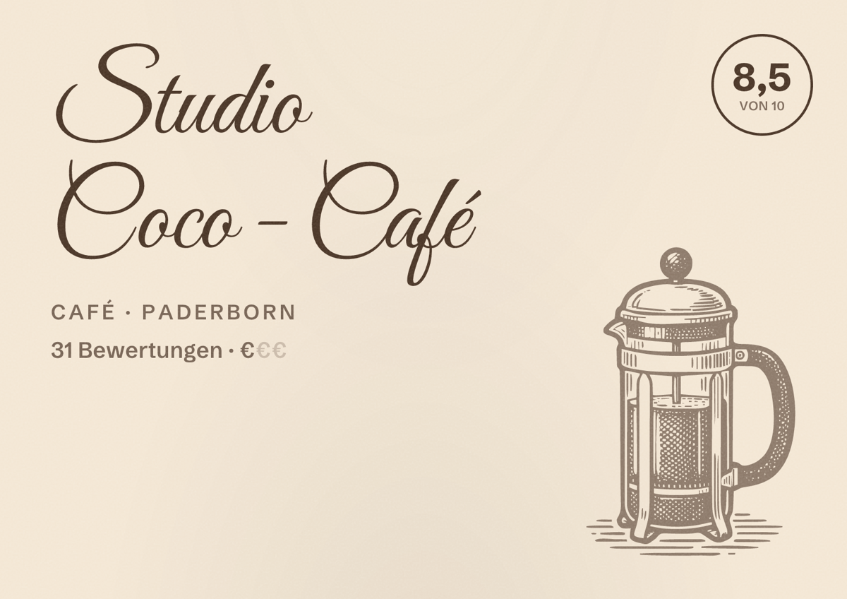 Illustriertes Poster von Studio Coco - Café, Café in Paderborn: Bewertung 8,5 von 10 aus 31 Bewertungen, Preisniveau €