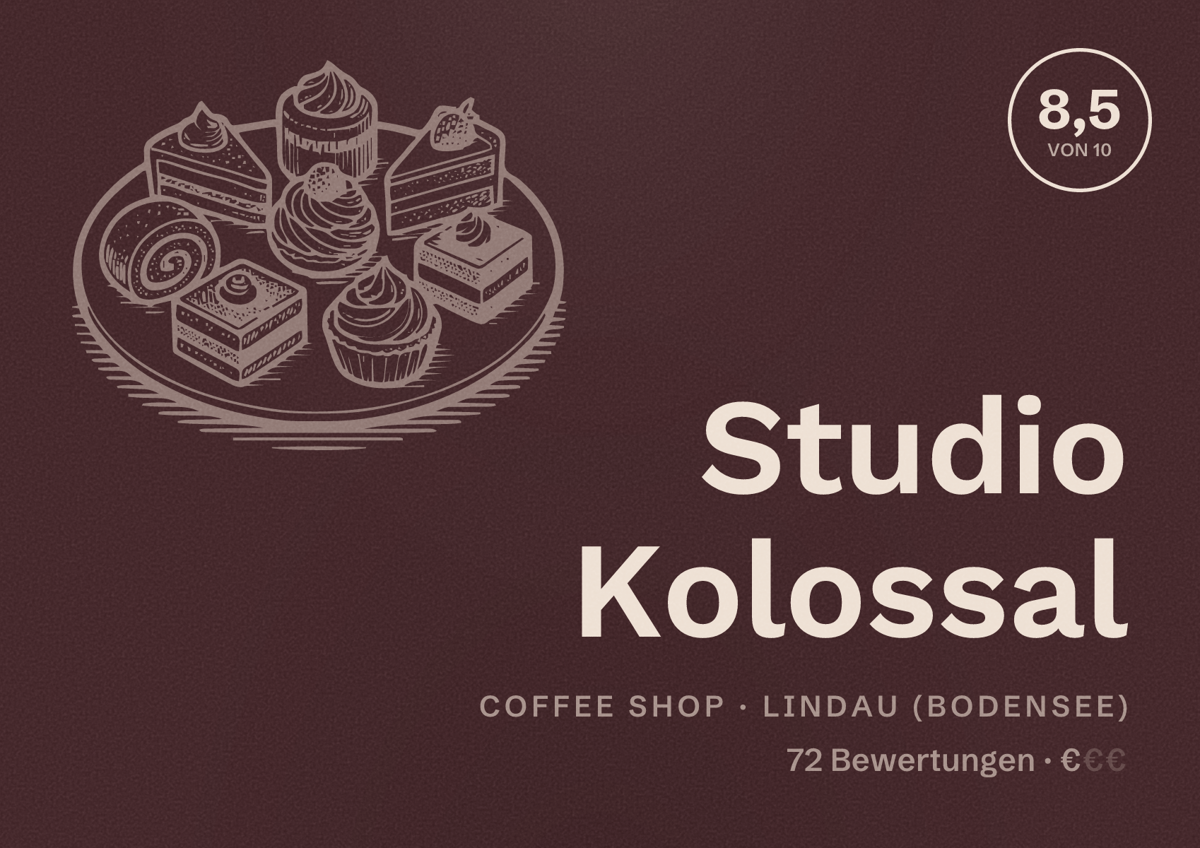 Illustriertes Poster von Studio Kolossal, Coffee Shop in Lindau (Bodensee): Bewertung 8,5 von 10 aus 72 Bewertungen, Preisniveau €