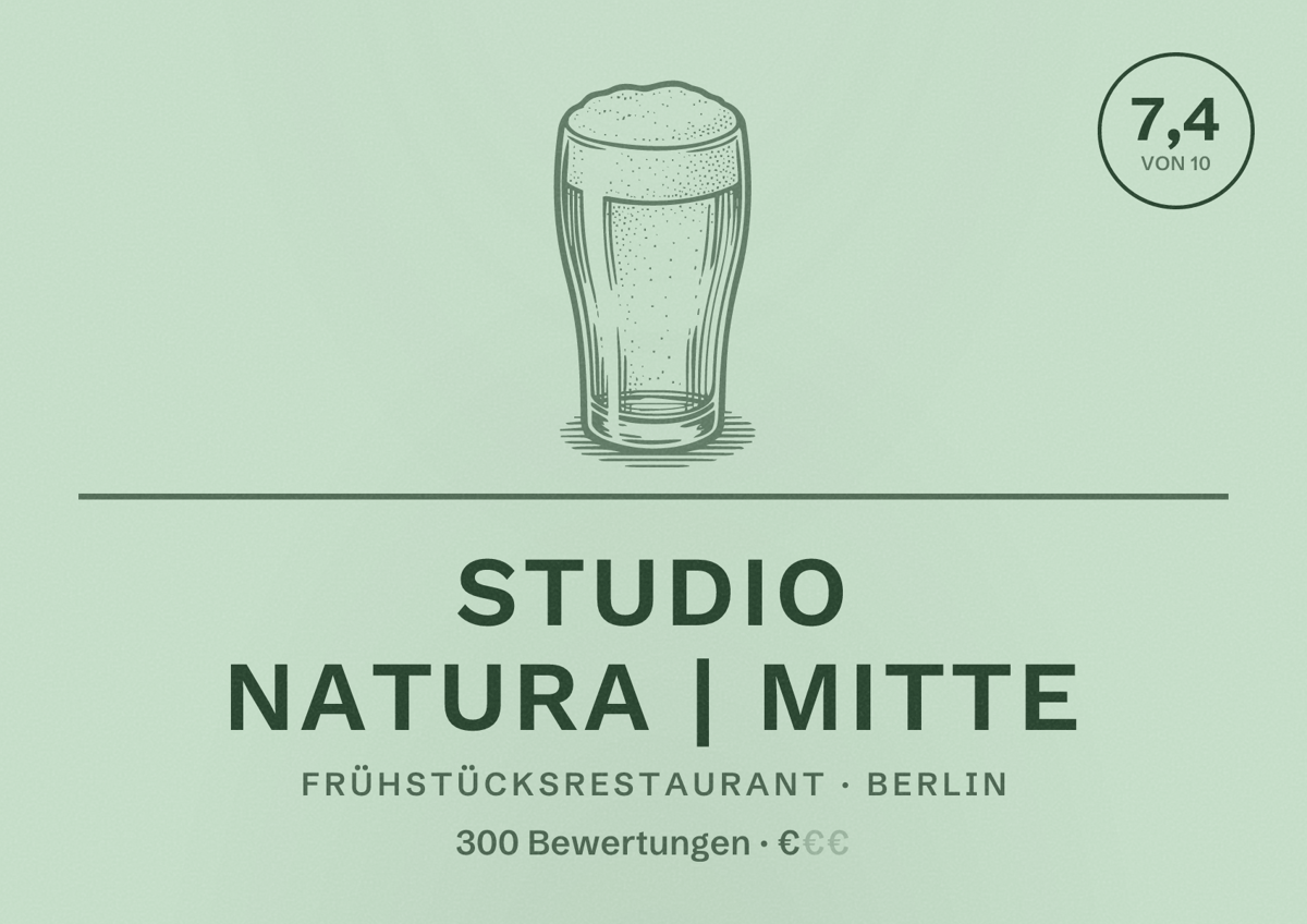 Illustriertes Poster von Studio Natura | Mitte, Frühstücksrestaurant in Berlin: Bewertung 7,4 von 10 aus 300 Bewertungen, Preisniveau €