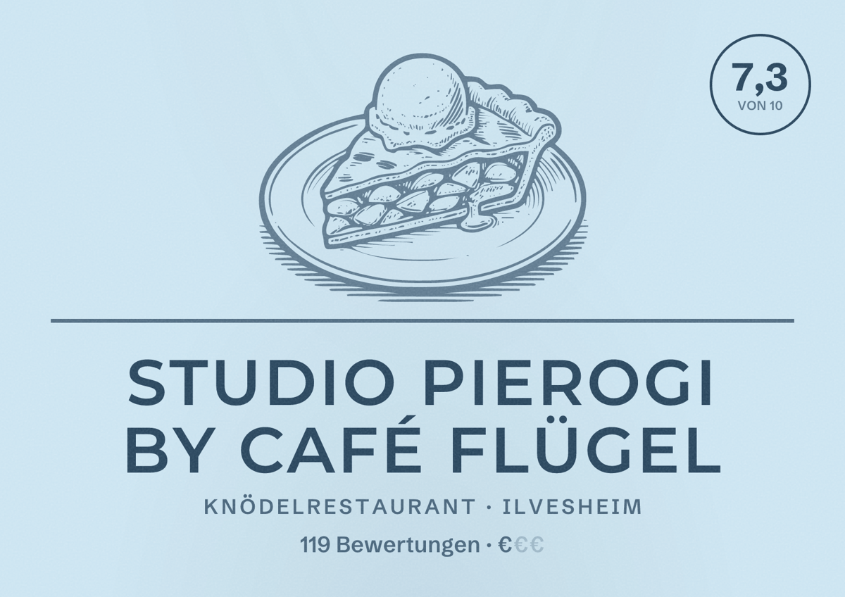 Illustriertes Poster von STUDIO PIEROGI by Café Flügel, Knödelrestaurant in Ilvesheim: Bewertung 7,3 von 10 aus 119 Bewertungen, Preisniveau €