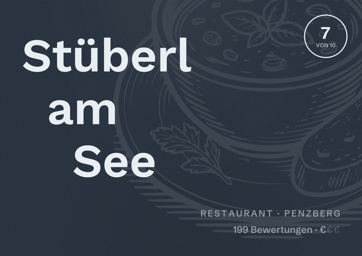 Illustriertes Poster von Stüberl am See, Restaurant in Penzberg: Bewertung 7 von 10 aus 199 Bewertungen, Preisniveau €
