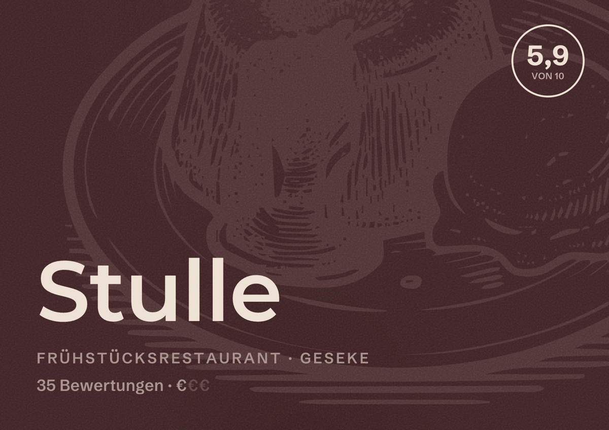 Illustriertes Poster von Stulle, Frühstücksrestaurant in Geseke: Bewertung 5,9 von 10 aus 35 Bewertungen, Preisniveau €