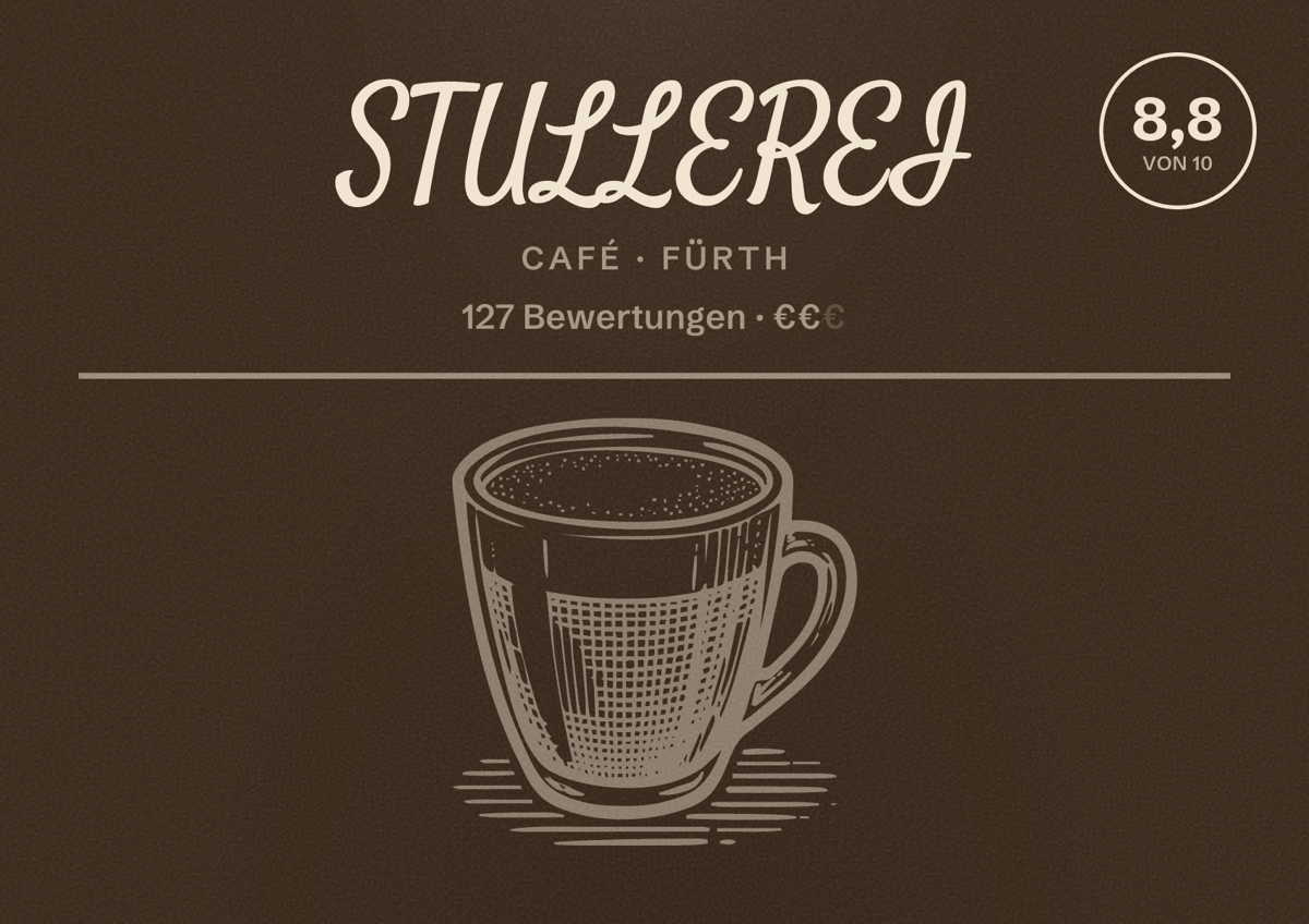 Illustriertes Poster von STULLEREI, Café in Fürth: Bewertung 8,8 von 10 aus 127 Bewertungen, Preisniveau €€