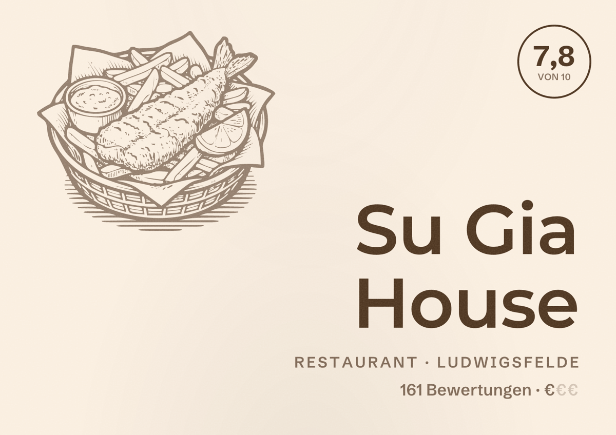 Illustriertes Poster von Su Gia House, Restaurant in Ludwigsfelde: Bewertung 7,8 von 10 aus 161 Bewertungen, Preisniveau €