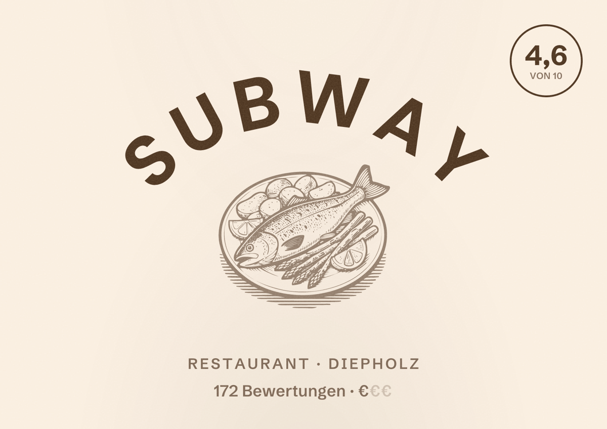 Illustriertes Poster von Subway, Restaurant in Diepholz: Bewertung 4,6 von 10 aus 172 Bewertungen, Preisniveau €