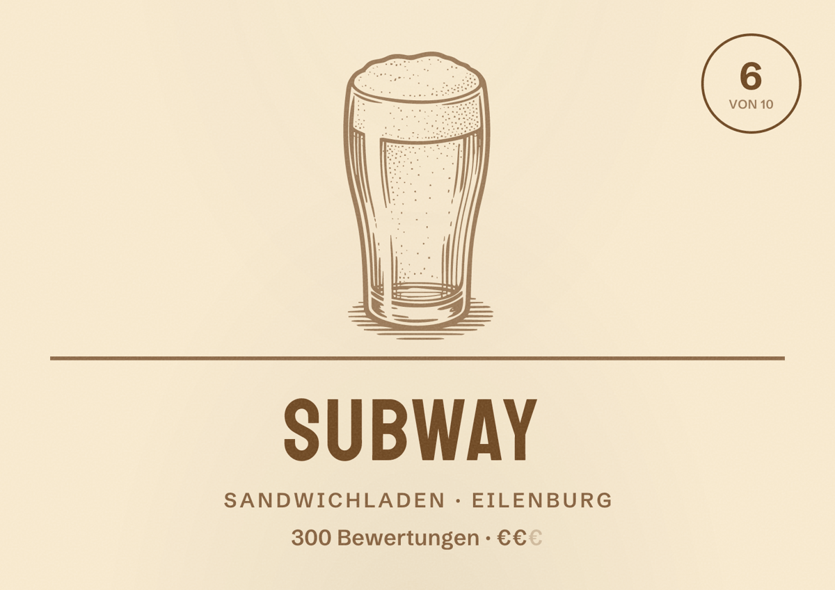 Illustriertes Poster von Subway, Sandwichladen in Eilenburg: Bewertung 6 von 10 aus 300 Bewertungen, Preisniveau €€