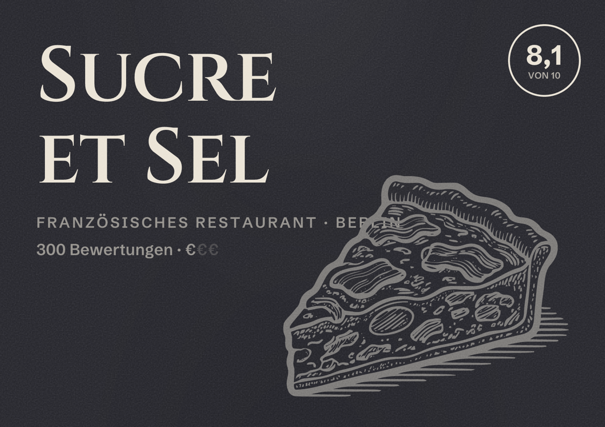 Illustriertes Poster von Sucre et Sel, Französisches Restaurant in Berlin: Bewertung 8,1 von 10 aus 300 Bewertungen, Preisniveau €