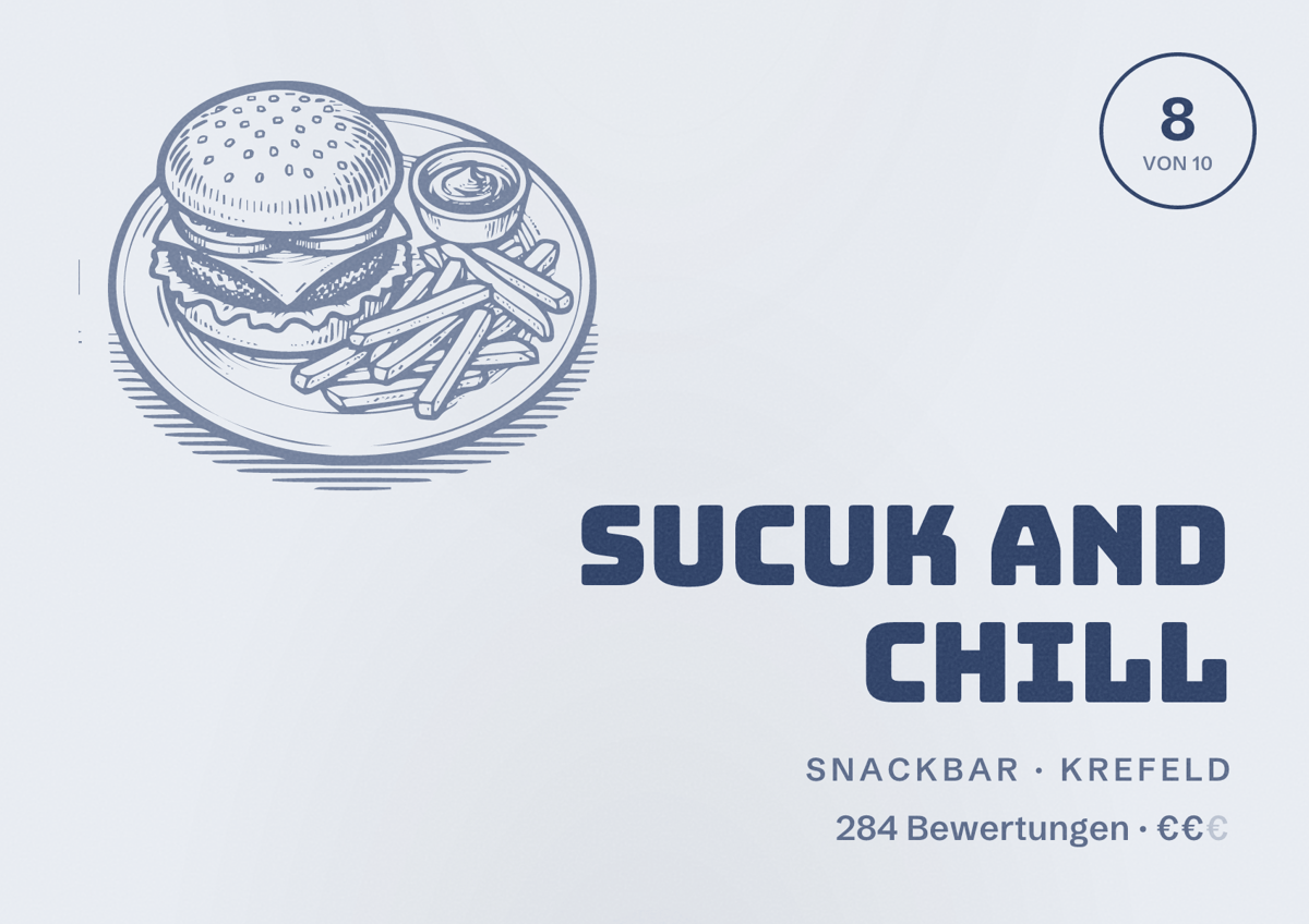 Illustriertes Poster von SUCUK and CHILL, Snackbar in Krefeld: Gästebewertung 8 von 10 aus 284 Bewertungen