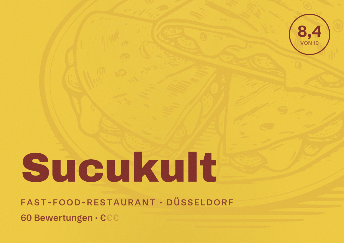 Illustriertes Poster von Sucukult, Fast-Food-Restaurant in Düsseldorf: Bewertung 8,4 von 10 aus 60 Bewertungen, Preisniveau €