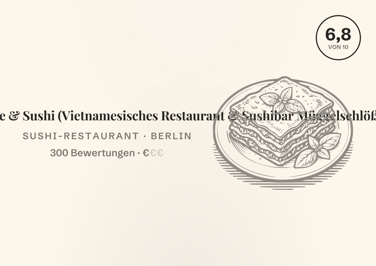 Illustriertes Poster von SüdOstAsien - Far East Cuisine & Sushi (Vietnamesisches Restaurant & Sushibar Müggelschlößchen), Sushi-Restaurant in Berlin: Bewertung 6,8 von 10 aus 300 Bewertungen, Preisniveau €