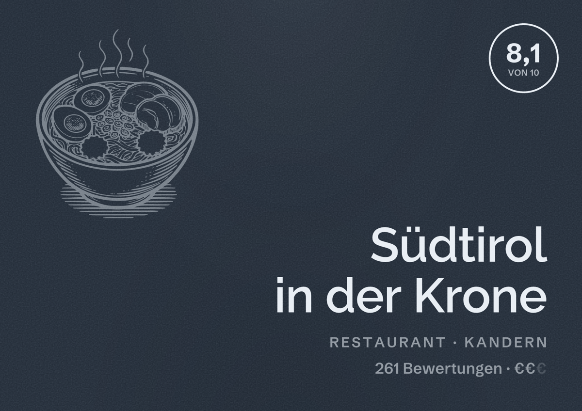 Illustriertes Poster von Südtirol in der Krone, Restaurant in Kandern: Bewertung 8,1 von 10 aus 261 Bewertungen, Preisniveau €€
