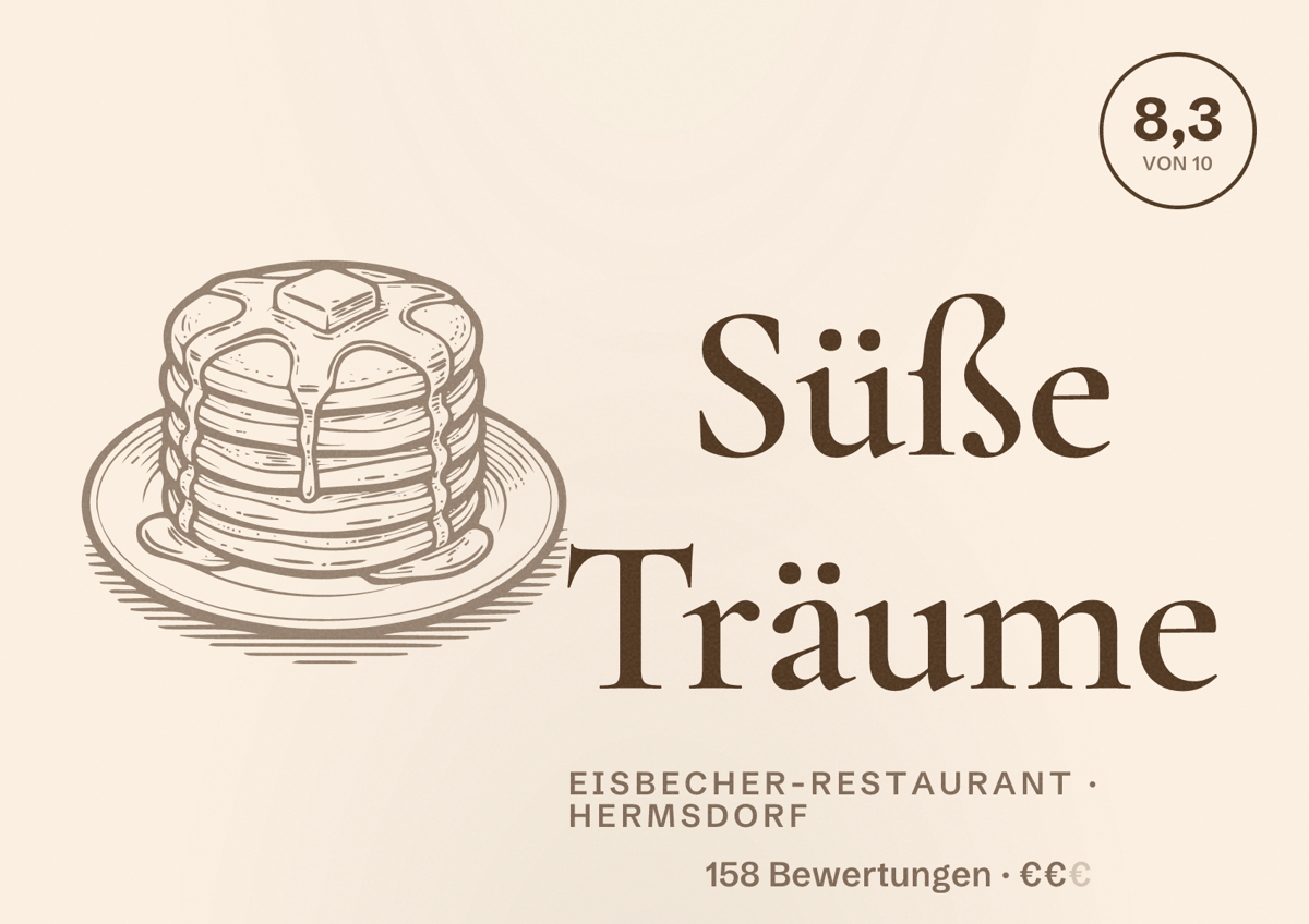 Illustriertes Poster von Süße Träume, Eisbecher-Restaurant in Hermsdorf: Bewertung 8,3 von 10 aus 158 Bewertungen, Preisniveau €€