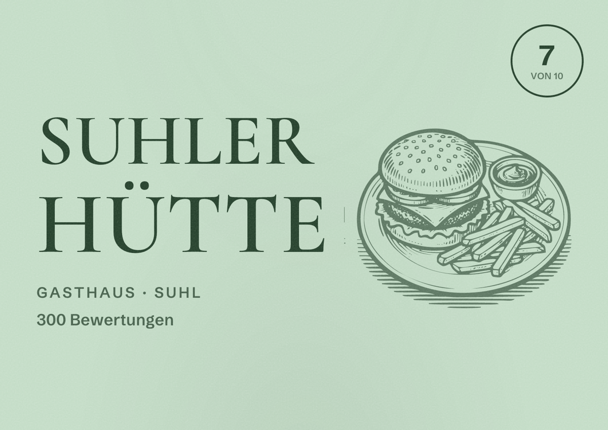Illustriertes Poster von Suhler Hütte, Gasthaus in Suhl: Bewertung 7 von 10 aus 300 Bewertungen