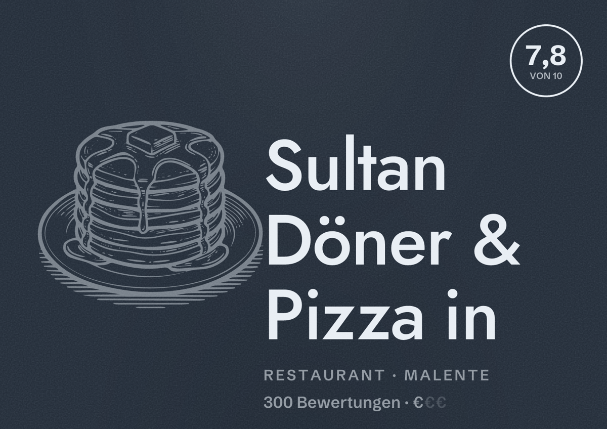 Illustriertes Poster von Sultan Döner & Pizza in, Restaurant in Malente: Bewertung 7,8 von 10 aus 300 Bewertungen, Preisniveau €