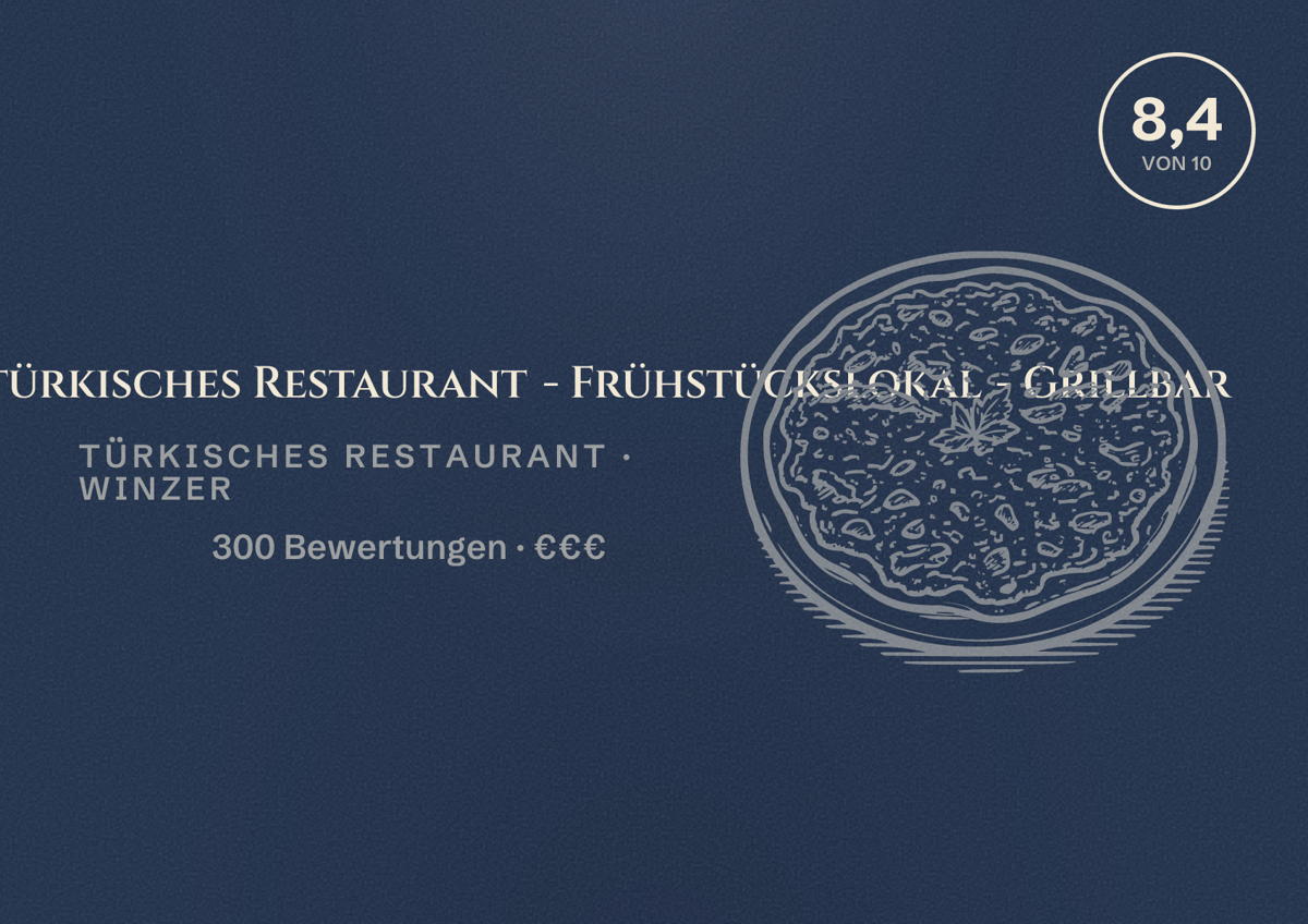Illustriertes Poster von Sultans Garden türkisches Restaurant - Frühstückslokal - Grillbar, Türkisches Restaurant in Winzer: Bewertung 8,4 von 10 aus 300 Bewertungen, Preisniveau €€€