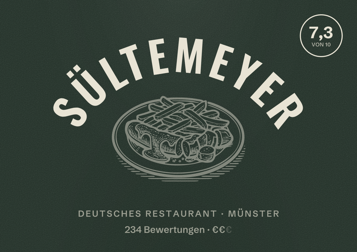 Illustriertes Poster von Sültemeyer, Deutsches Restaurant in Münster: Bewertung 7,3 von 10 aus 234 Bewertungen, Preisniveau €€